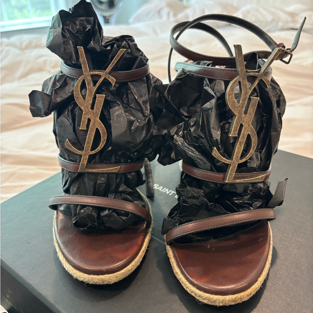 Saint Laurent Brown Sandals with Intricate Straps